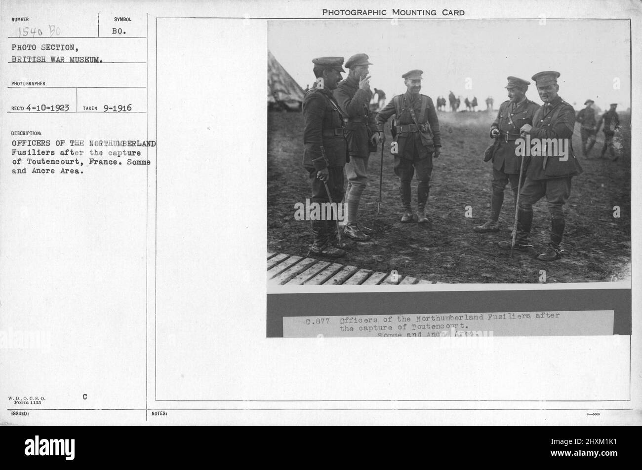 Officiers des Fusiliers de Northumberland après la capture de Toutencourt, France. Région de somme et d'Ancre. Septembre 1916. Collection de photographies de la première Guerre mondiale, 1914-1918 qui décrivent les activités militaires des forces armées et du personnel britanniques et d'autres nations pendant la première Guerre mondiale Banque D'Images