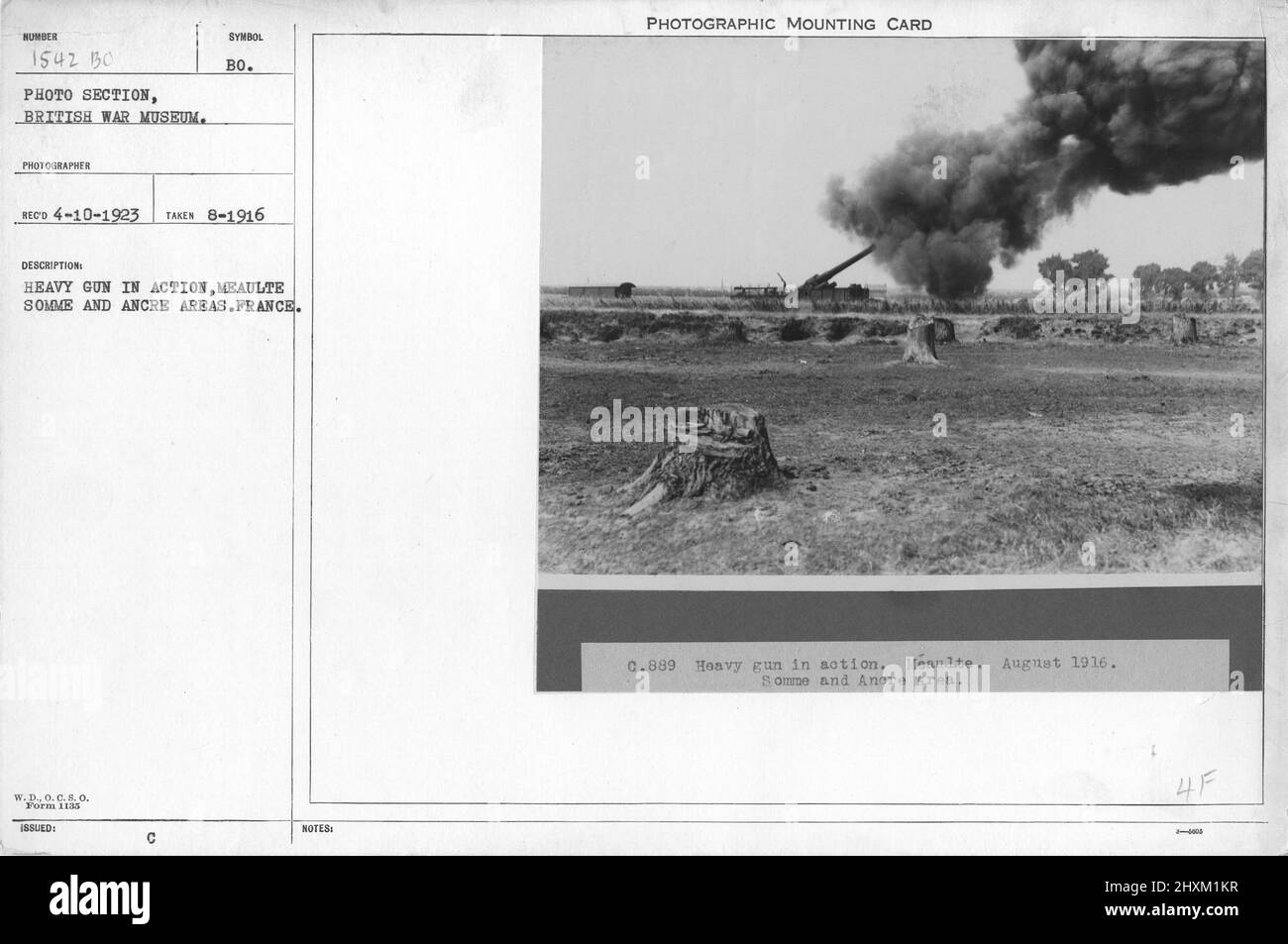 Arme lourde en action, Meaulte. Zones de somme et d'Ancre. France. Août 1916. Collection de photographies de la première Guerre mondiale, 1914-1918 qui décrivent les activités militaires des forces armées et du personnel britanniques et d'autres nations pendant la première Guerre mondiale Banque D'Images
