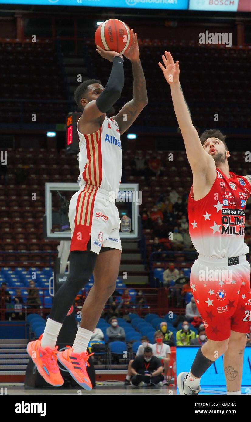 Forum Mediolanum, Milan, Italie, 13 mars 2022, Corey Davis Jr (Allianz Pallacanestro Trieste) pendant AX Armani Exchange Milano vs Allianz Pallacanestro Trieste - Championnat italien de basket-ball A série Banque D'Images