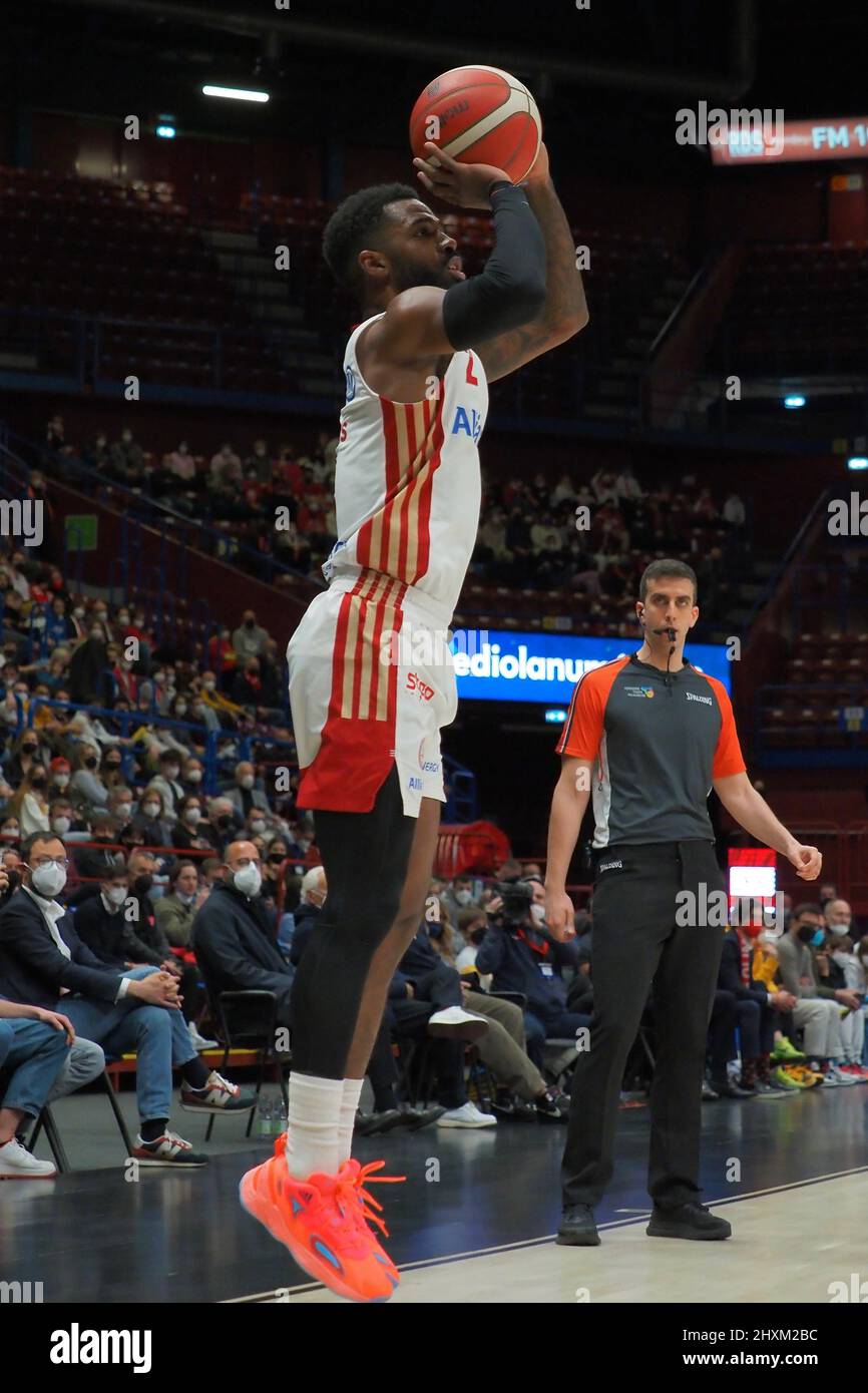 Forum Mediolanum, Milan, Italie, 13 mars 2022, Corey Davis Jr (Allianz Pallacanestro Trieste) pendant AX Armani Exchange Milano vs Allianz Pallacanestro Trieste - Championnat italien de basket-ball A série Banque D'Images