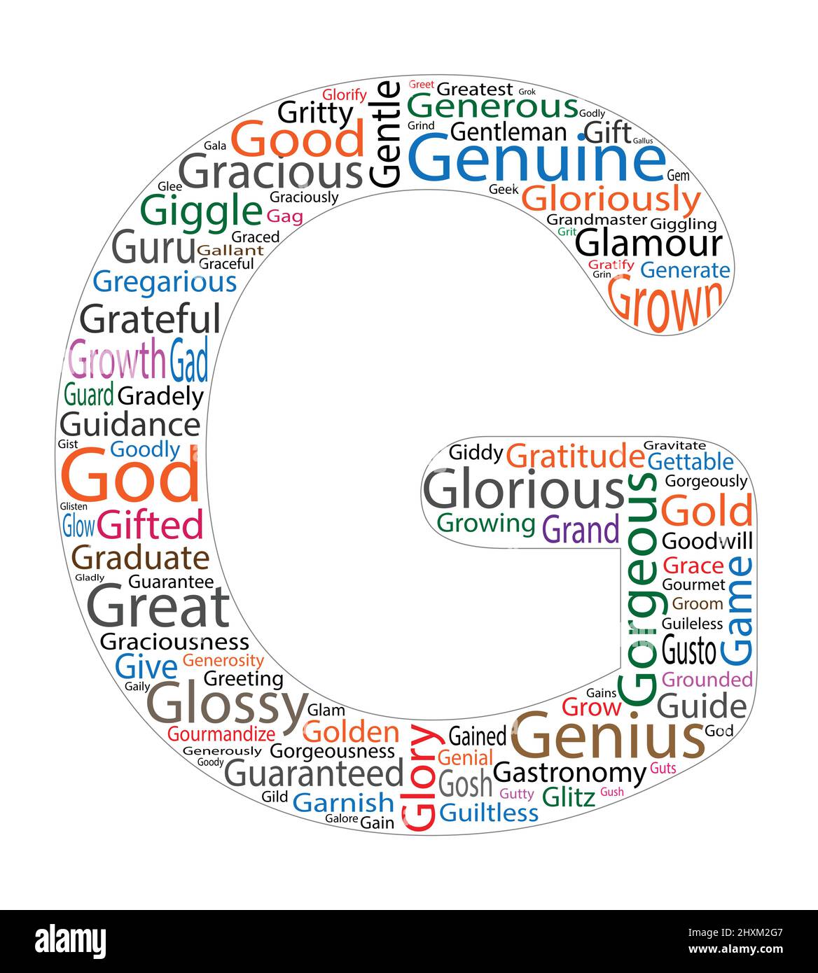Nuage de mots ABC. Mots positifs lettre G Illustration de Vecteur
