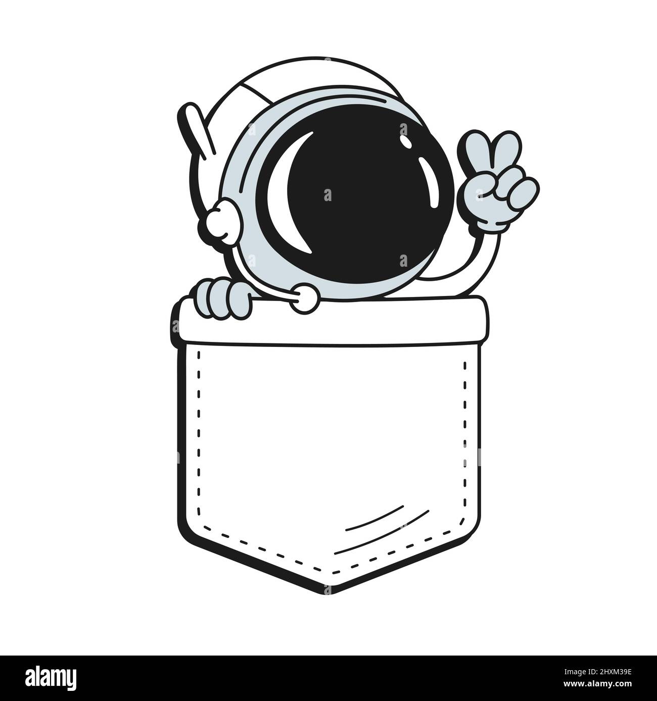 Imprimé t-shirt de poche pour astronaute.dessin animé vectoriel avec motif d'illustration du logo de personnage de style Doodle.isolé sur fond blanc. Drôle d'imprimé astronaute vintage pour un t-shirt de poche, concept de vêtements Illustration de Vecteur