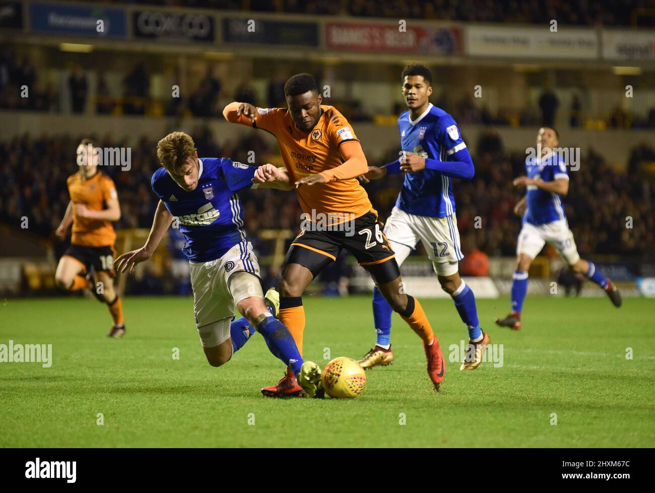 Enobakhare lumineux de Wolverhampton Wanderers. Wolverhampton Wanderers / Ipswich Town à Molineux 23/12/2017 - Sky Bet Championship Banque D'Images