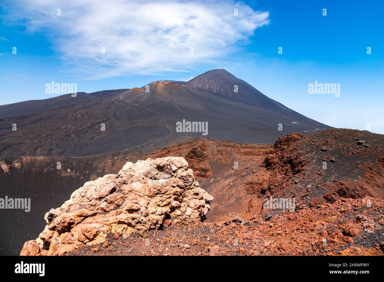Sommet de l'Etna vu du cratère Laghetto créé en 2001 Banque D'Images