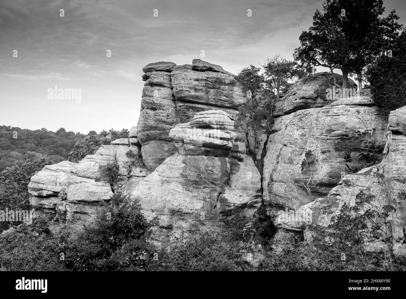 Formations rocheuses au parc national Garden of the Gods, dans le sud de l'Illinois Banque D'Images