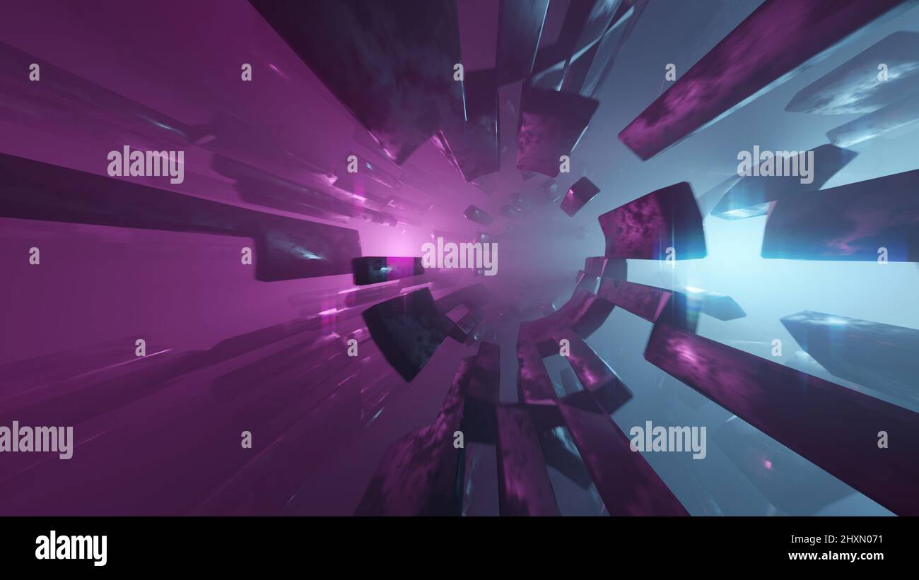 Résumé cinématique Cyberspace tunnel machine Space Sci-fi rose bleu clair 3D boucle de rendu Banque D'Images
