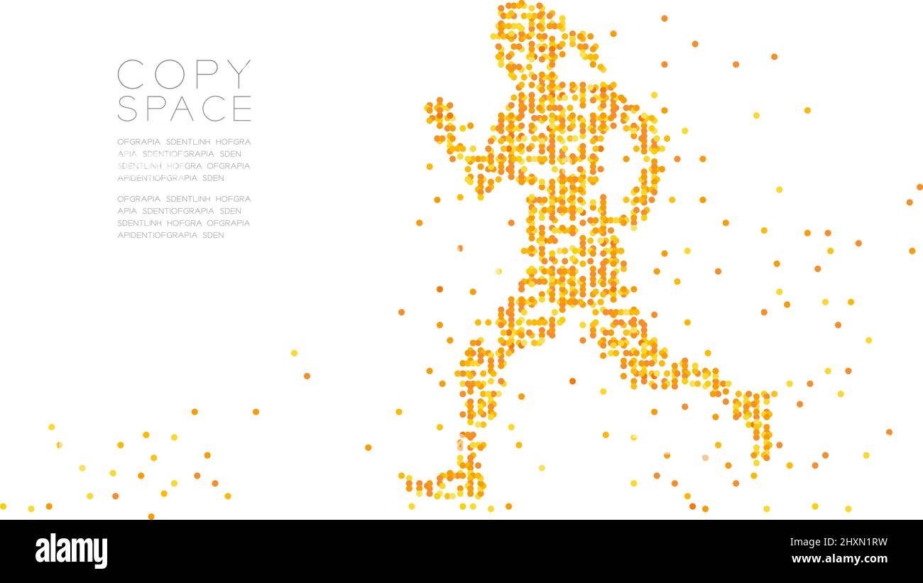 Résumé géométrique cercle point molécule modèle de particules femme forme de coureur, technologie VR concept sport conception orange illustration isolée sur W Illustration de Vecteur