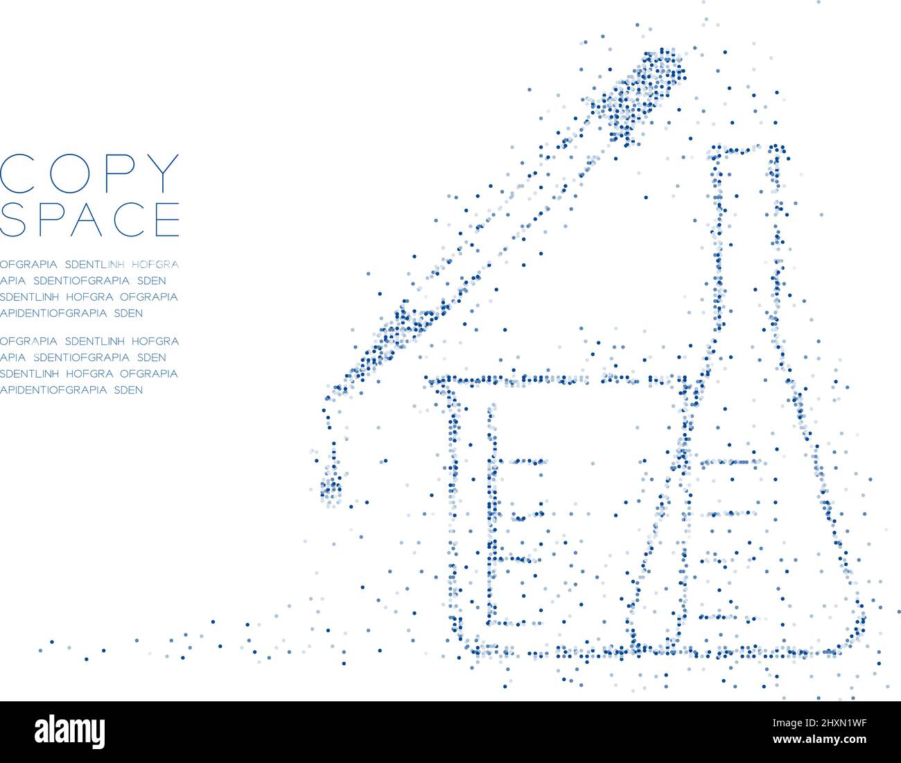 Résumé géométrique cercle dot molécule granulométrie forme de pipette, bécher et flacon, technologie VR Science Lab Equipment concept bleu illust Illustration de Vecteur