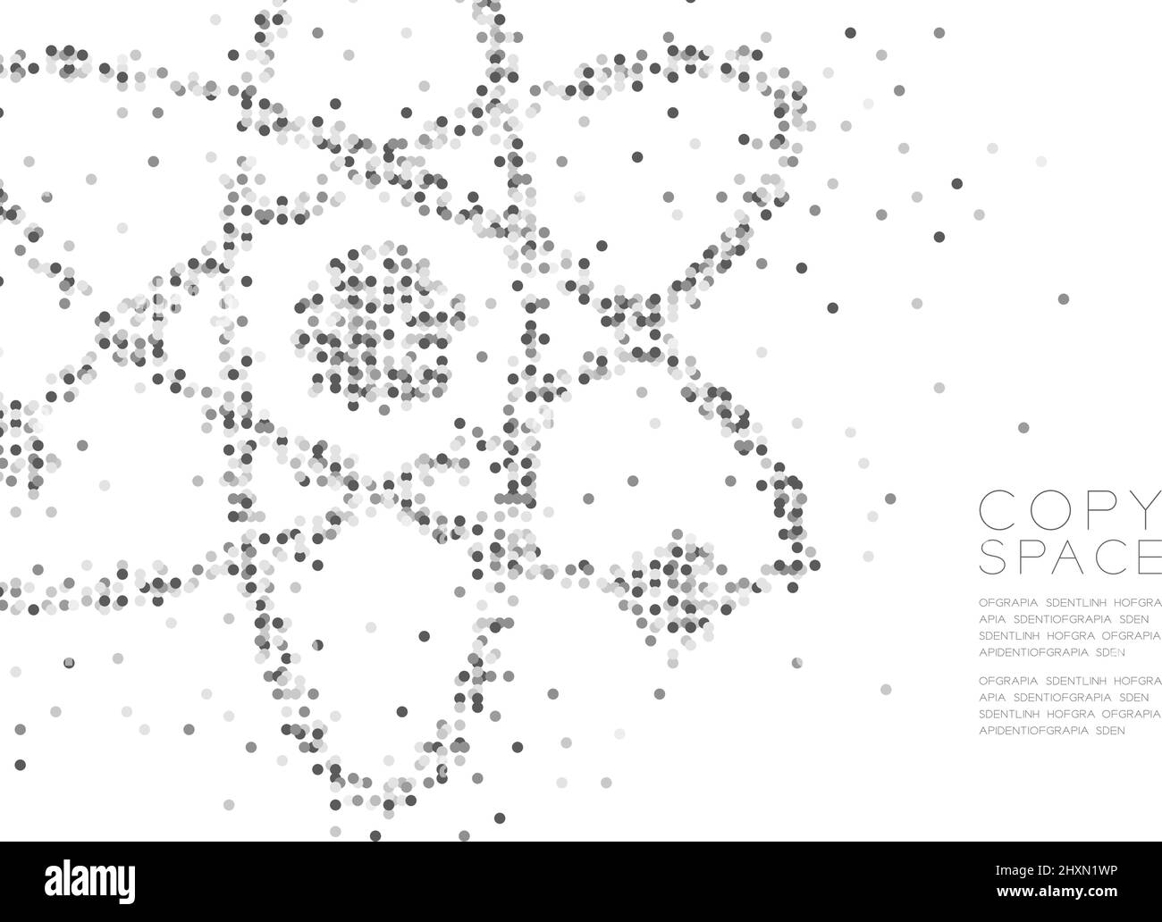 Résumé géométrique cercle point molécule modèle de particules forme de symbole Atom, technologie VR Science concept design illustration de couleur noire isolée sur W Illustration de Vecteur