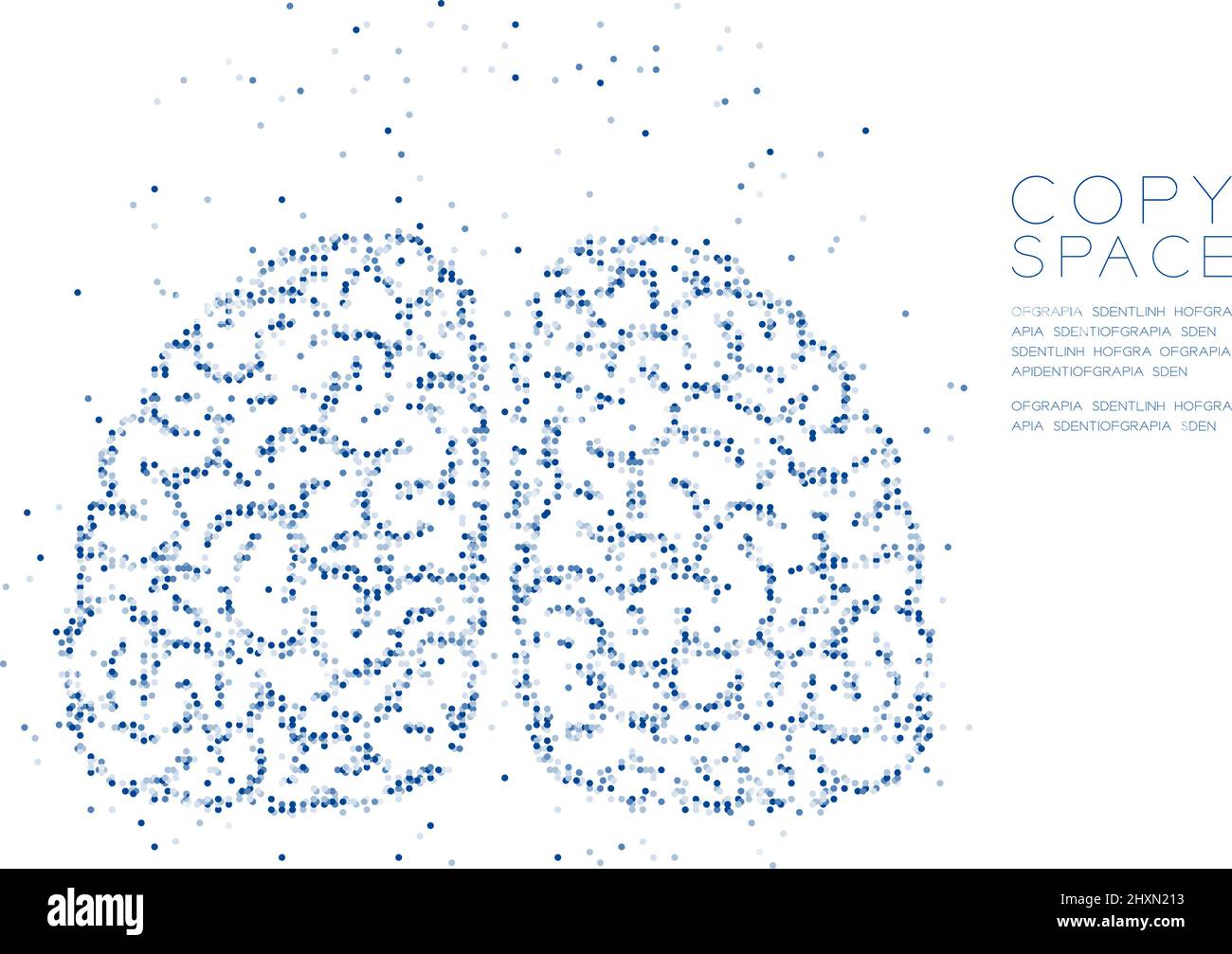 Résumé géométrique cercle point molécule modèle de particule vue de face du cerveau forme, technologie VR science médicale concept design bleu couleur illustration i Illustration de Vecteur