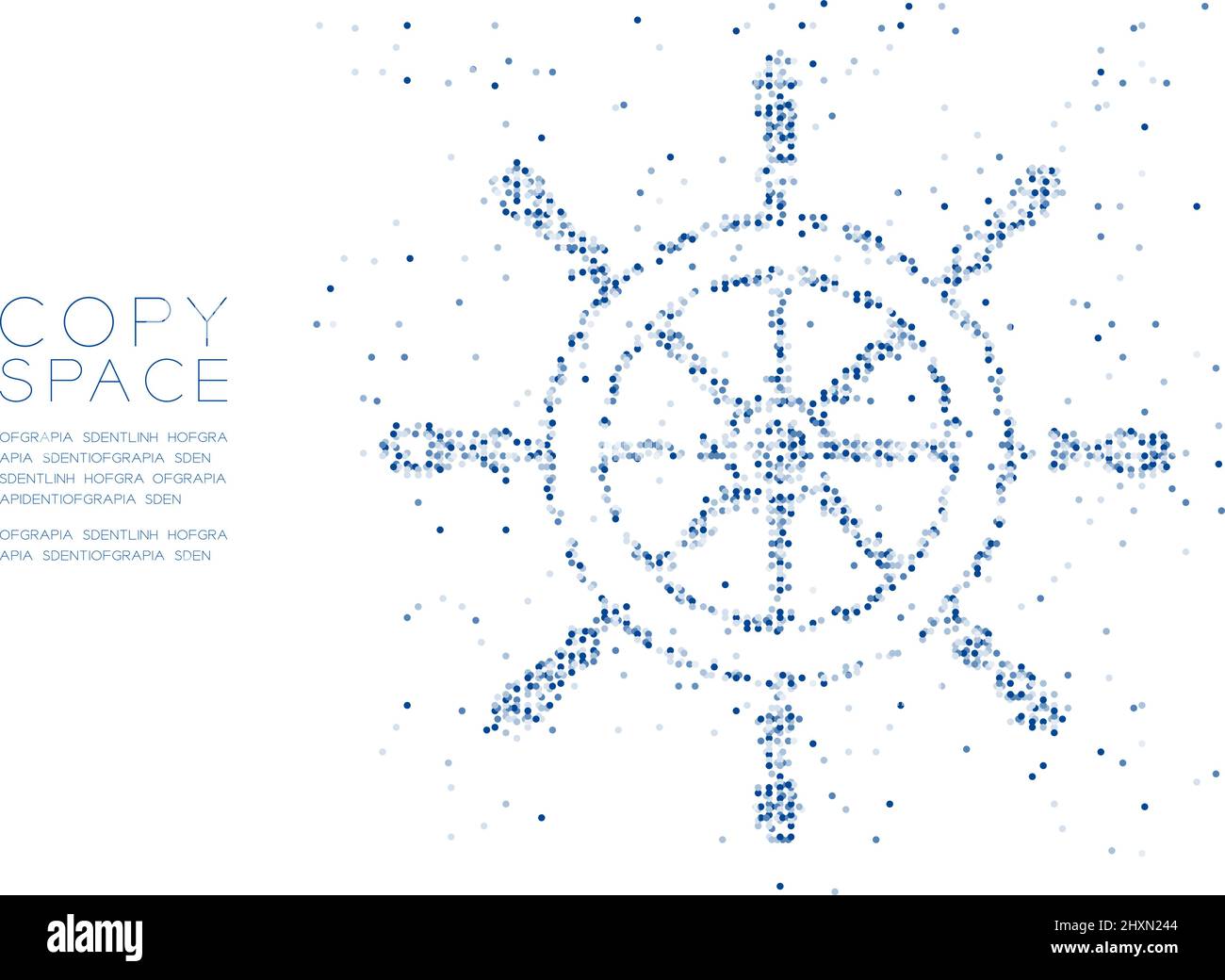 Résumé géométrique cercle point molécule modèle de particules navire forme de volant, technologie VR animal aquatique et marine concept de vie bleu Ill Illustration de Vecteur
