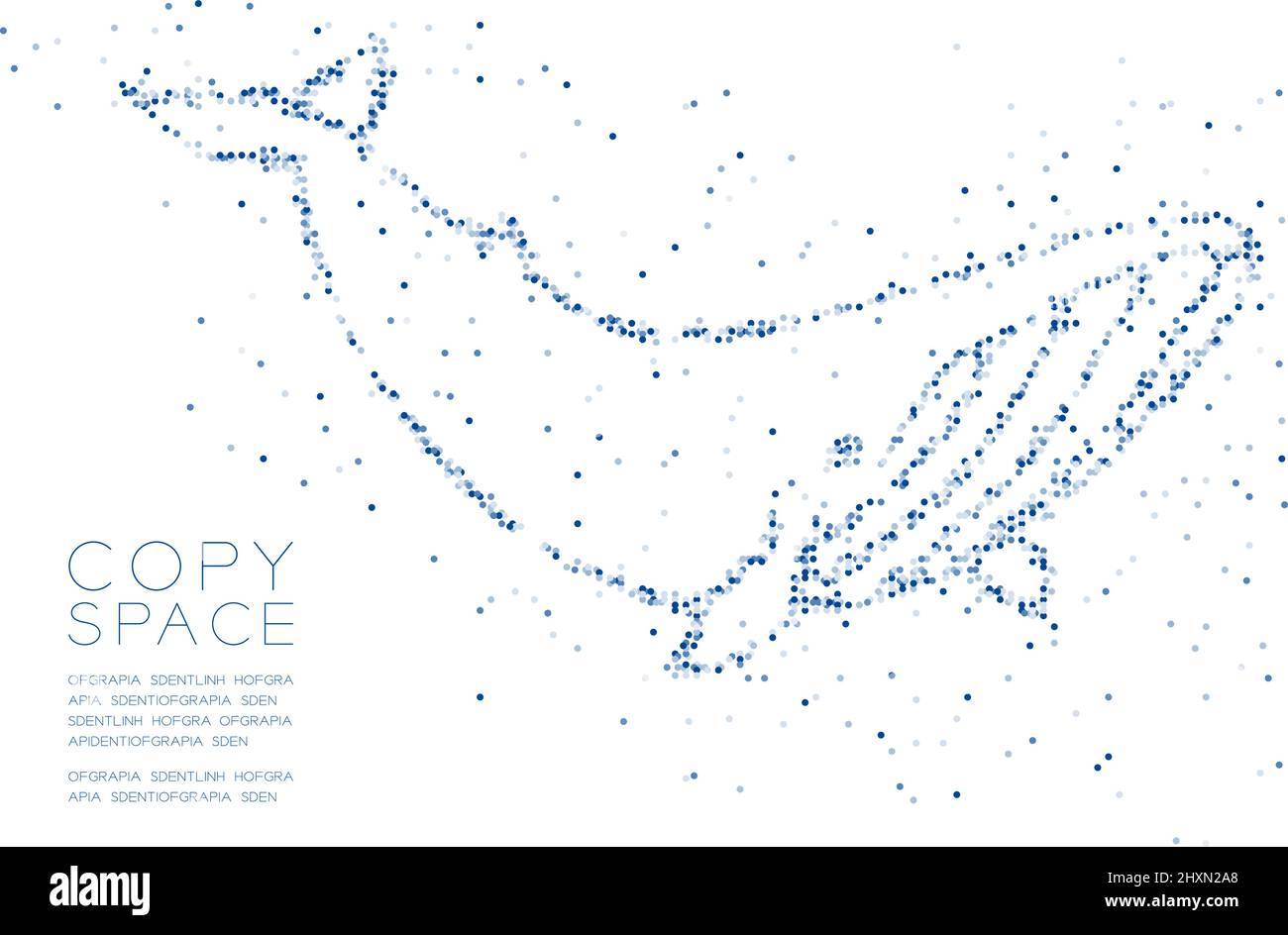Résumé géométrique cercle point molécule modèle de particule forme de baleine, technologie VR animal aquatique et marine concept design bleu illustrati Illustration de Vecteur