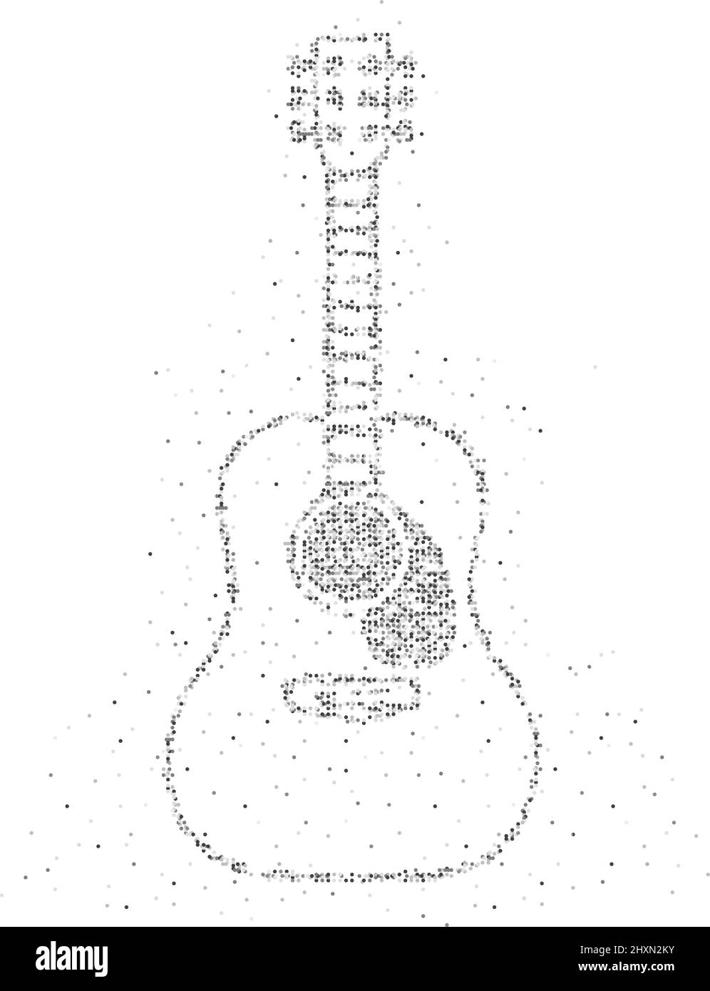 Résumé géométrique cercle point pixel motif acoustique Guitar forme, instrument de musique concept design noir couleur illustration sur fond blanc avec c Illustration de Vecteur