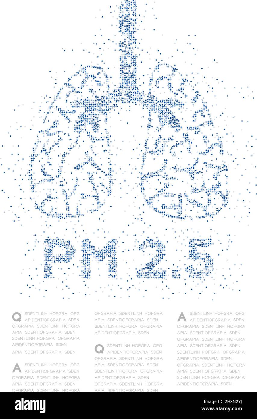 Poumon avec PM 2,5 texte Résumé motif croisé, science médicale concept d'organe dessin bleu illustration isolée sur fond blanc avec copie spac Illustration de Vecteur
