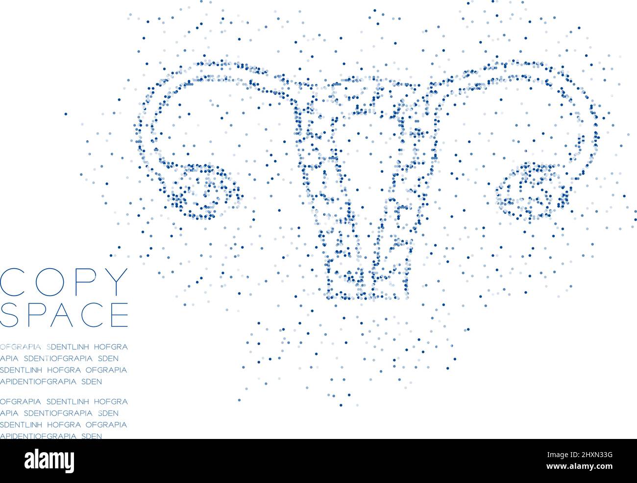 Forme de l'ovaire et de l'utérus Résumé cercle géométrique point pixel motif, science médicale concept d'organe dessin de couleur bleue illustration isolée sur bac blanc Illustration de Vecteur