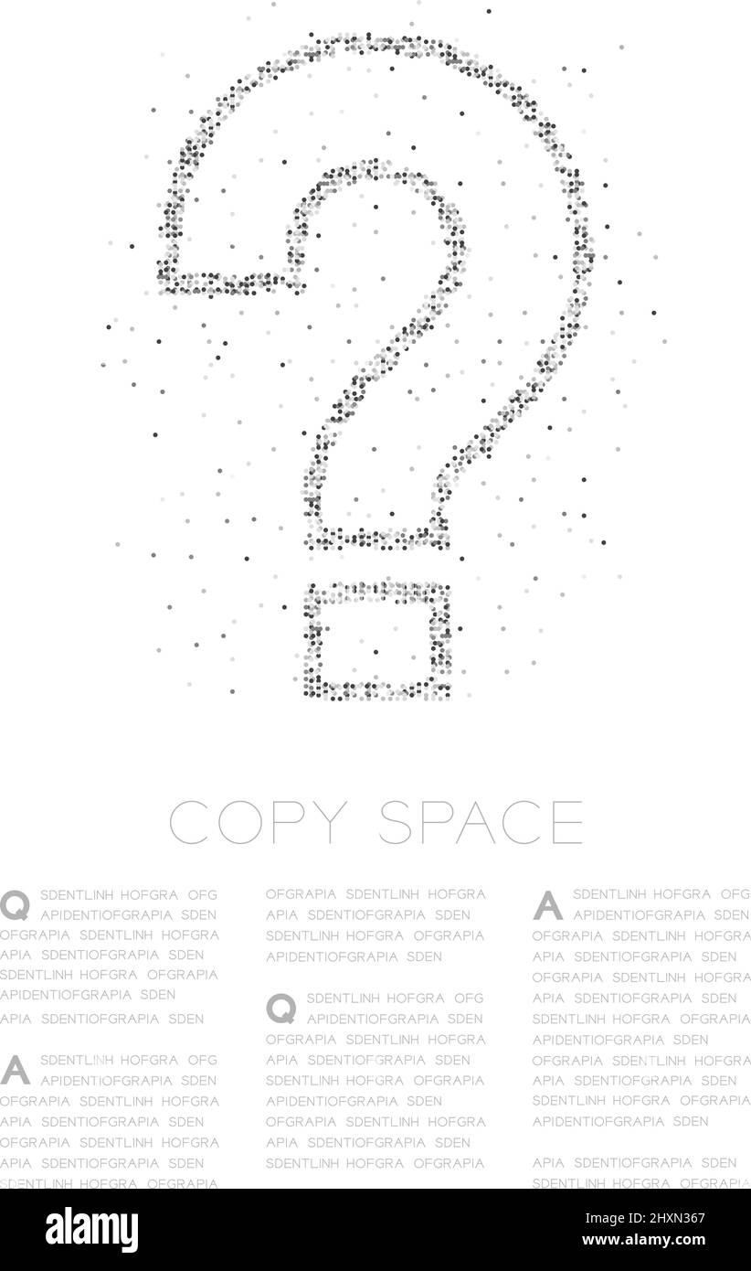 Résumé géométrique cercle point pixel motif point d'interrogation signe icône, doute concept dessin de couleur noire illustration sur fond blanc avec espace de copie Illustration de Vecteur