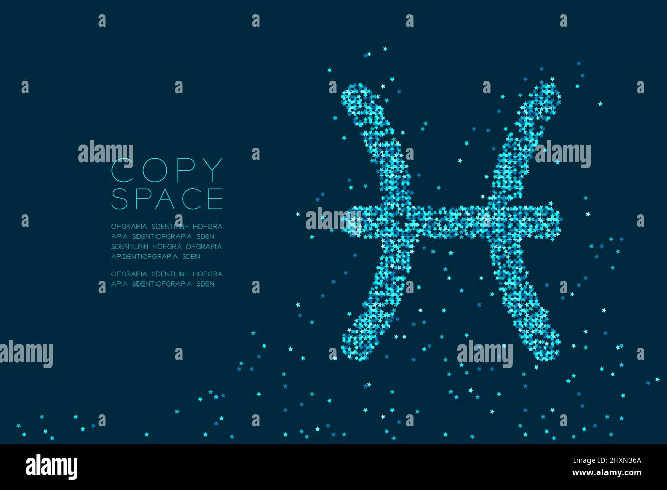 Résumé motif étoile poissons forme de signe zodiaque, constellation d'étoiles concept design bleu illustration isolée sur fond bleu foncé avec copie s. Illustration de Vecteur