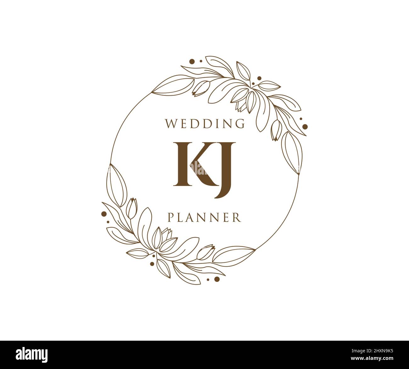 KJ initiales lettre mariage monogramme logos collection, dessin à la main moderne minimaliste et modèles floraux pour cartes d'invitation, Save the Date, élégant Illustration de Vecteur