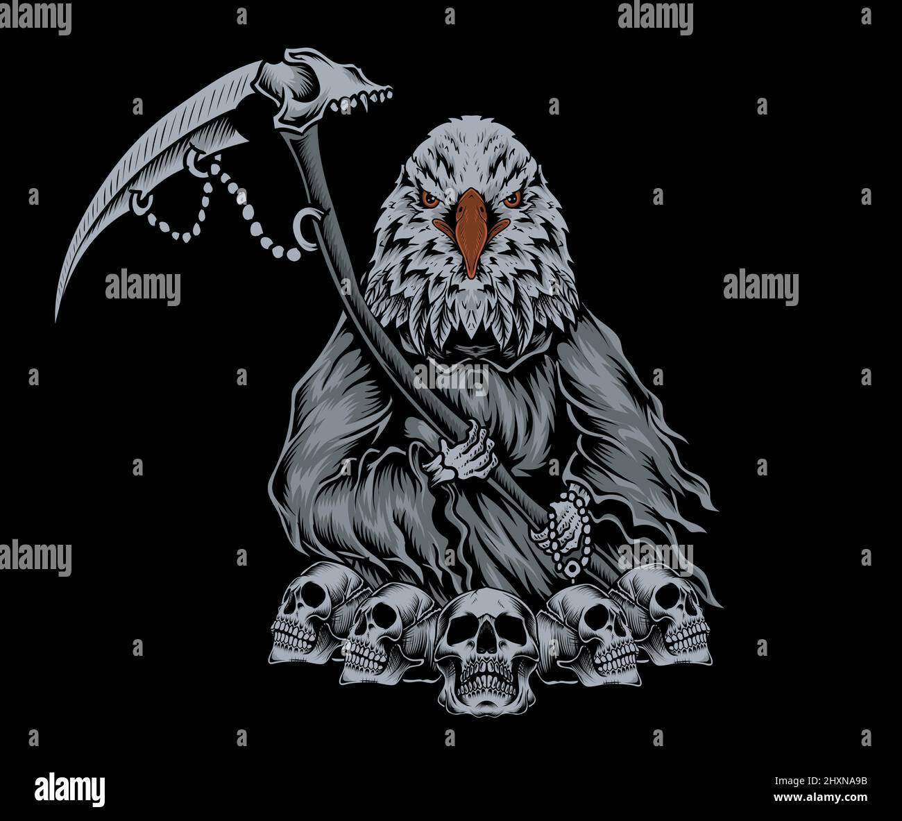 illustration aigle mort ange avec crâne vintage Illustration de Vecteur