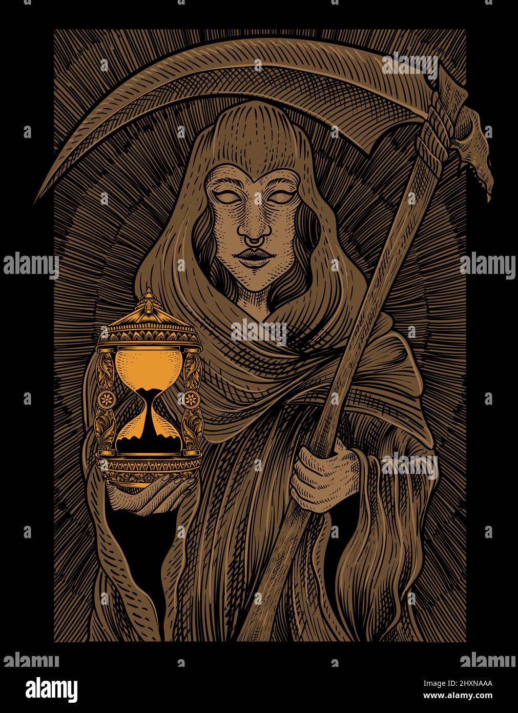 illustration aigle mort ange femme avec style gravure Illustration de Vecteur