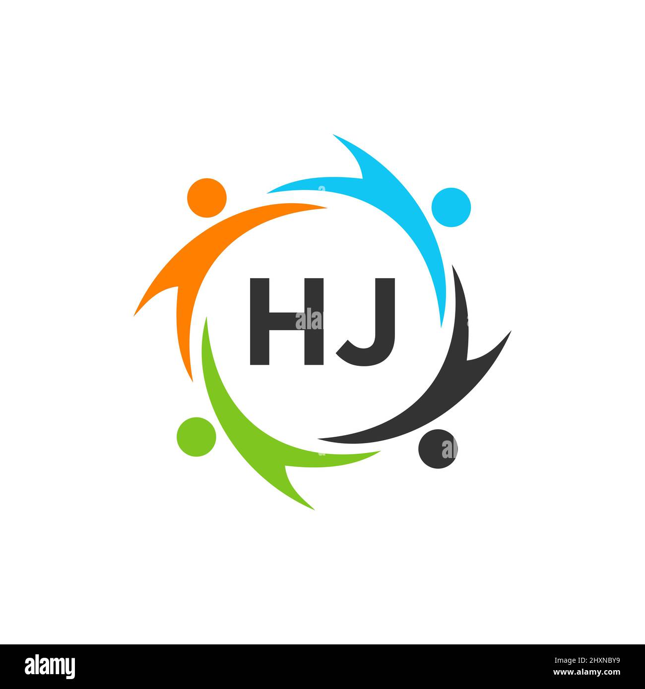 Modèle de logo de l'organisme de bienfaisance sur la lettre HJ, signe initial du logo humain de Unity Foundation. Logo Unity Team Work avec modèle de lettre HJ Illustration de Vecteur