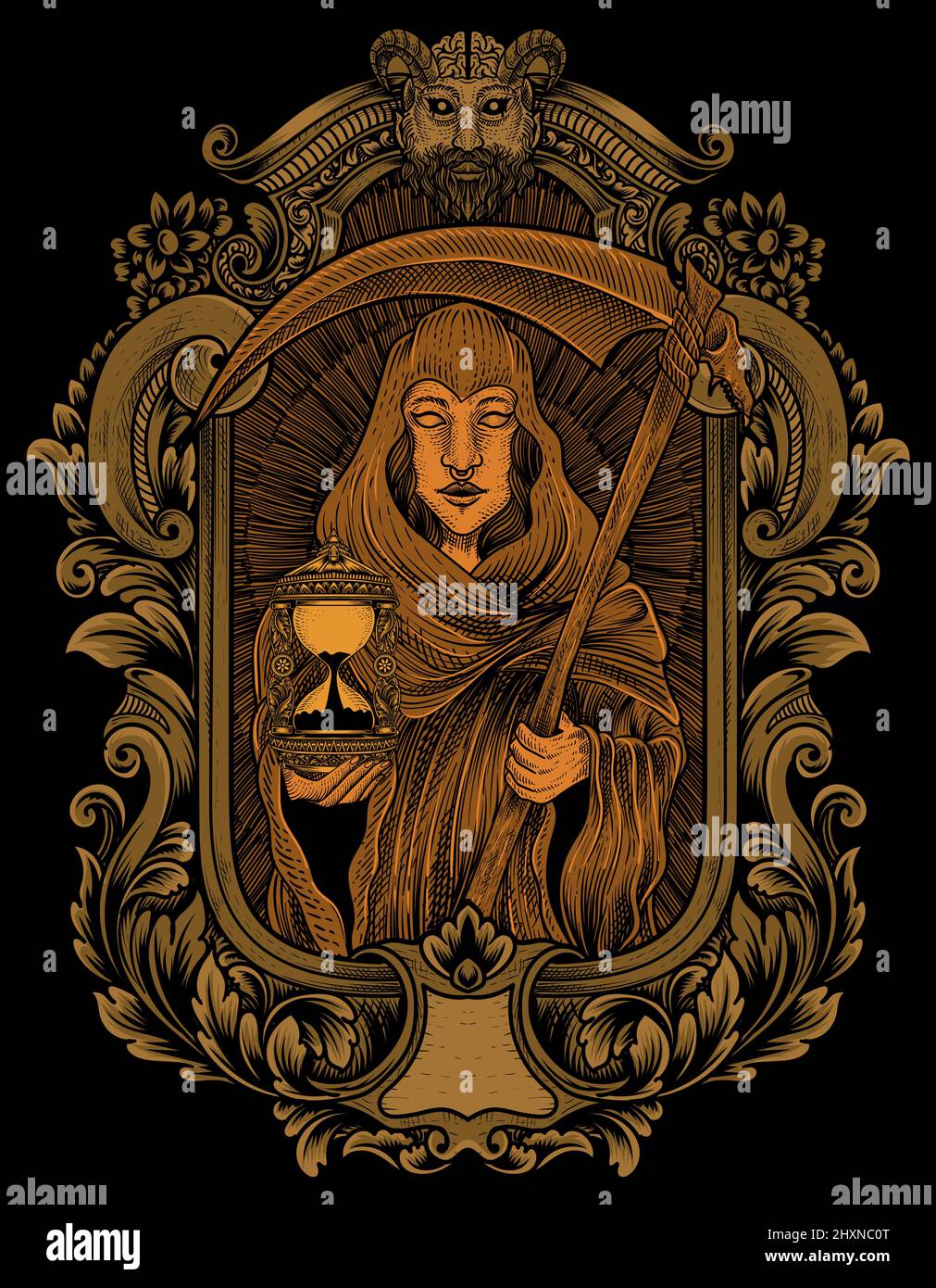 illustration de la mort ange femme avec gravure ornement style Illustration de Vecteur
