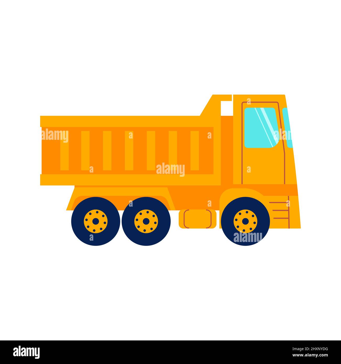 Vue latérale du camion orange de construction isolée sur fond blanc Banque D'Images