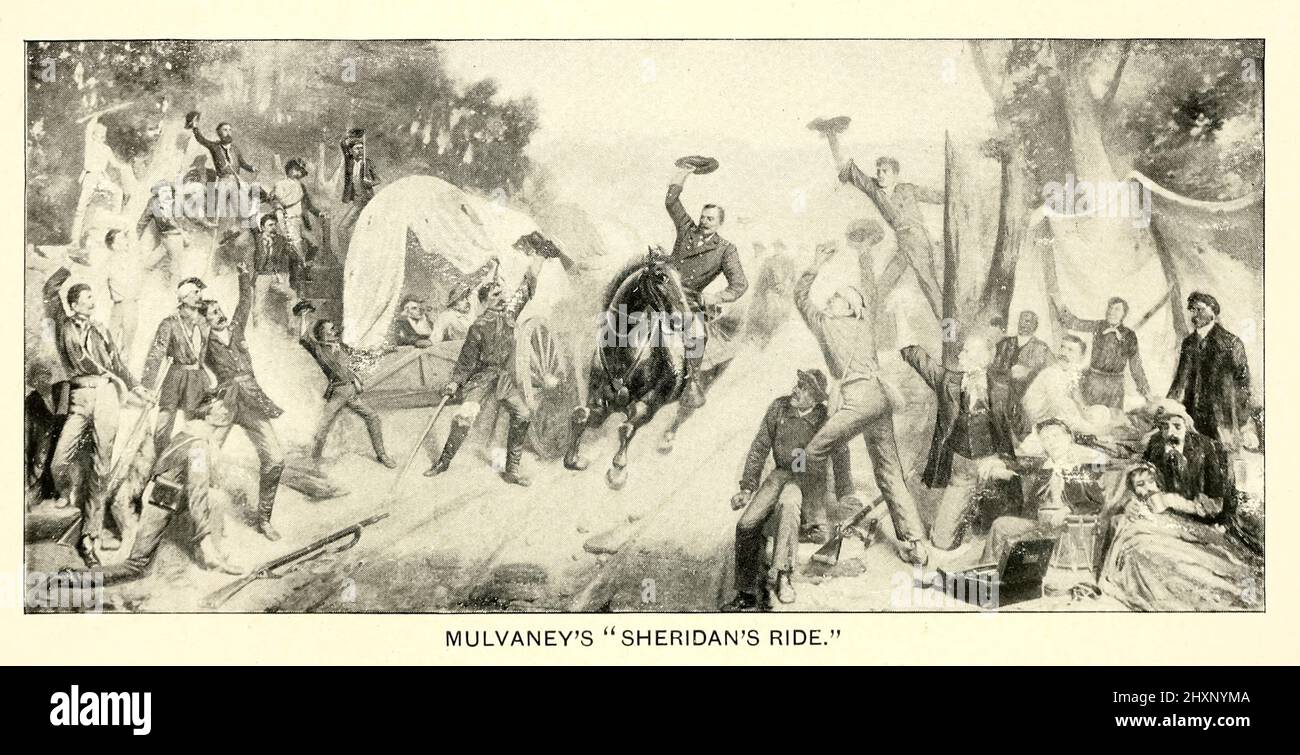 Le tour de Sheridan de Mulvaney du livre ' Angels of the Battlefield : a History of the Labors of the Catholic Sistercapuches in the late civil war ' de George Barton, publié en 1898 à Philadelphie, Pennsylvanie, par la Catholic Art Publishing Company. Banque D'Images