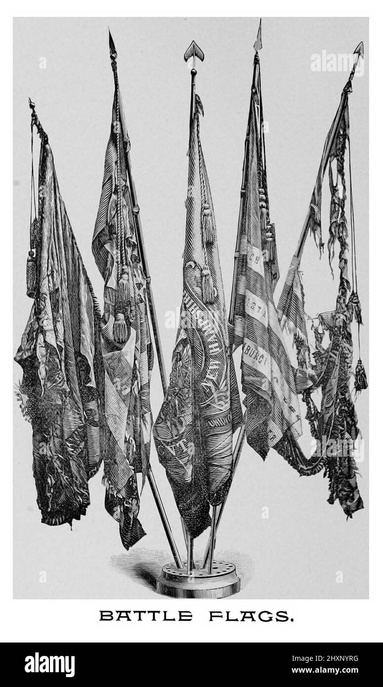 Drapeaux de bataille du livre ' A history of the Fifth régiment, New Hampshire volontaires, in the American civil war, 1861-1865 ' par William Child, publié en 1893 Banque D'Images