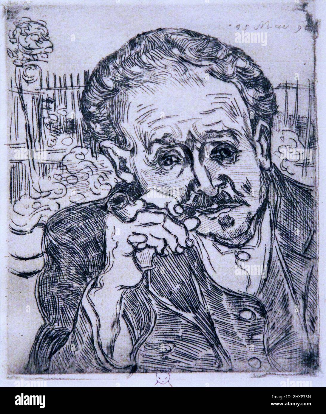 Portrait du Dr Gachet, gravure en 1890, par le peintre hollandais Vincent van Gogh (1853-1890) Banque D'Images