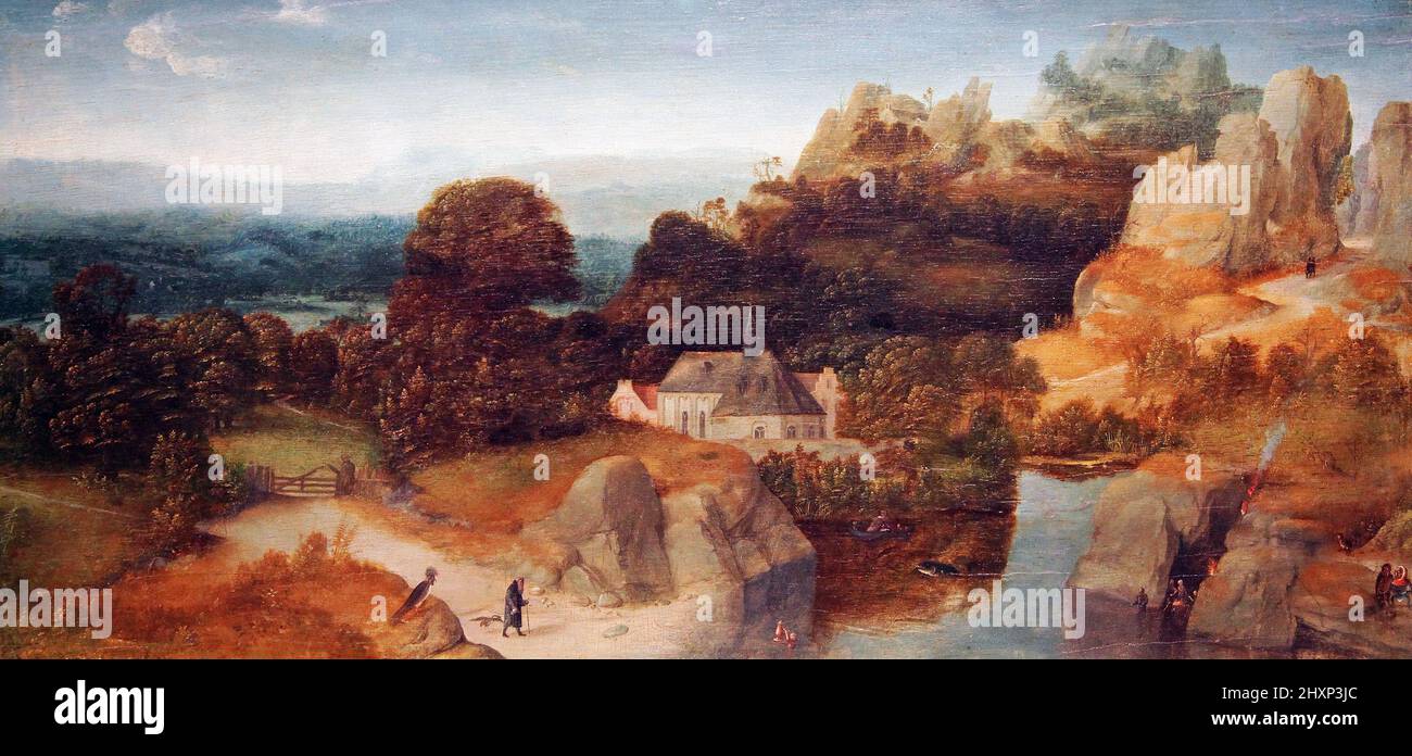 Paysage à la tentation de Saint Anthony Abbot (c.1510-1520) par Joachim Patinir également appelé Patenier (c.1480/85-1524) peintre de la Renaissance flamande de sujets d'histoire et de paysage Banque D'Images