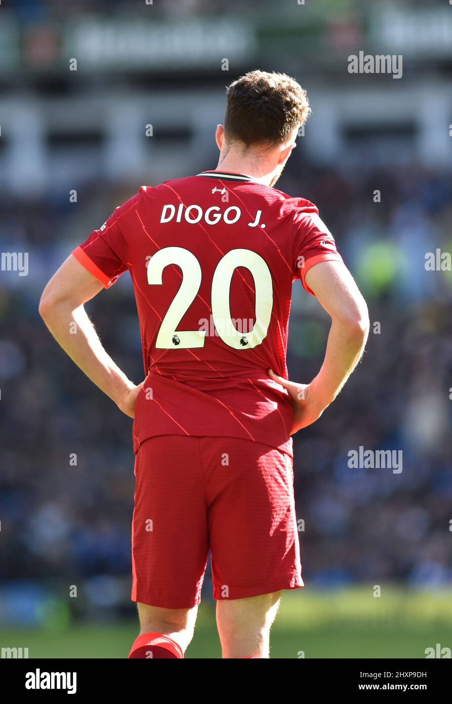 Diogo Jota de Liverpool lors du match de la Premier League entre Brighton et Hove Albion et Liverpool au stade American Express , Brighton , Royaume-Uni - 12th mars 2022 usage éditorial uniquement. Pas de merchandising. Pour les images de football, les restrictions FA et Premier League s'appliquent inc. Aucune utilisation Internet/mobile sans licence FAPL - pour plus de détails, contactez football Dataco Banque D'Images