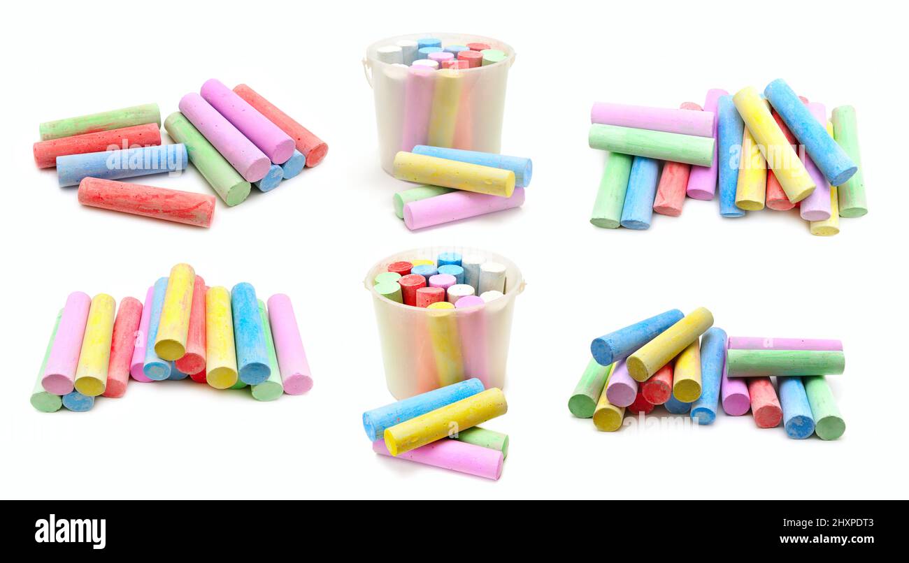 Crayons multicolores pour la créativité des enfants, isolés sur fond blanc Banque D'Images