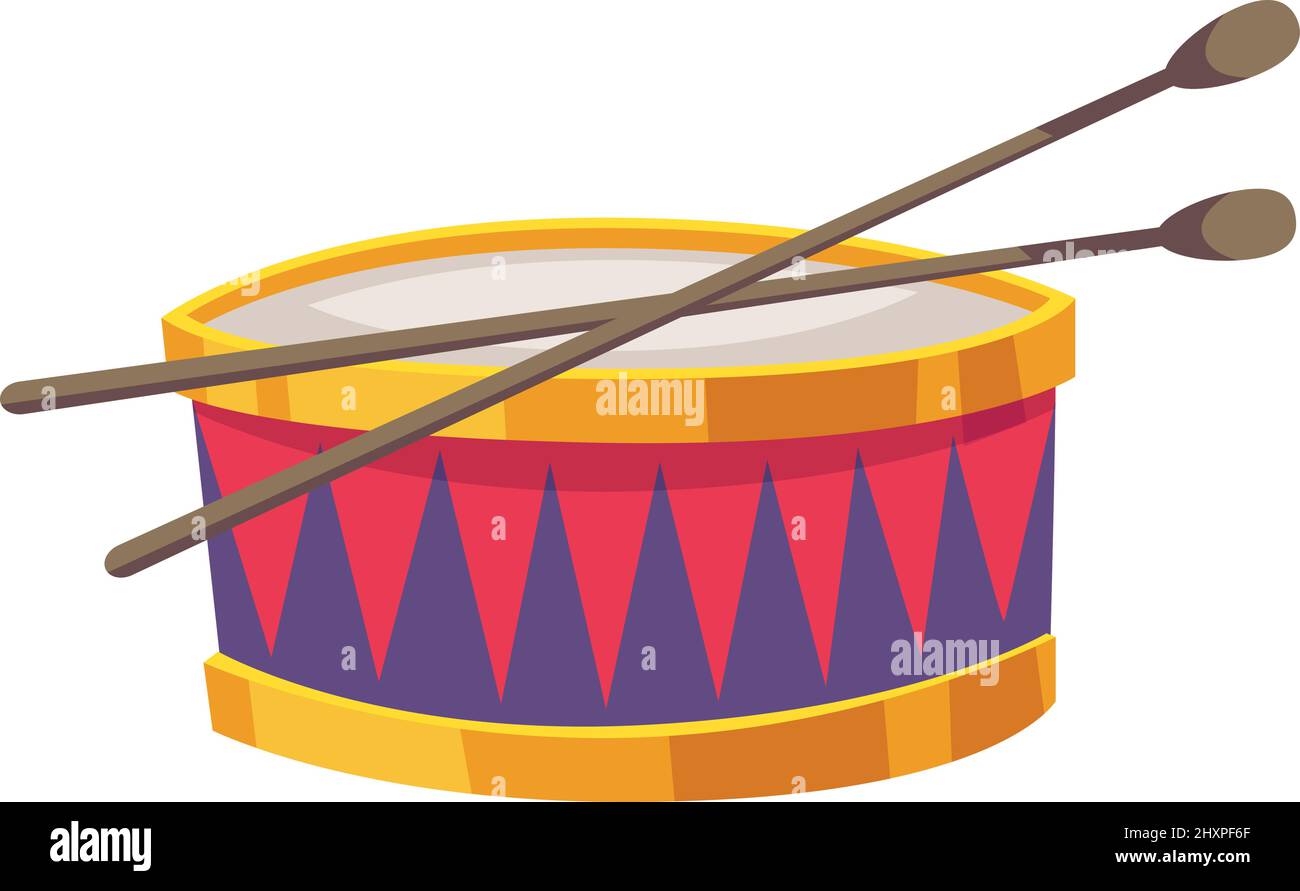 Tambour de dessin animé. Instrument de musique rythm avec bâtonnets en bois Illustration de Vecteur