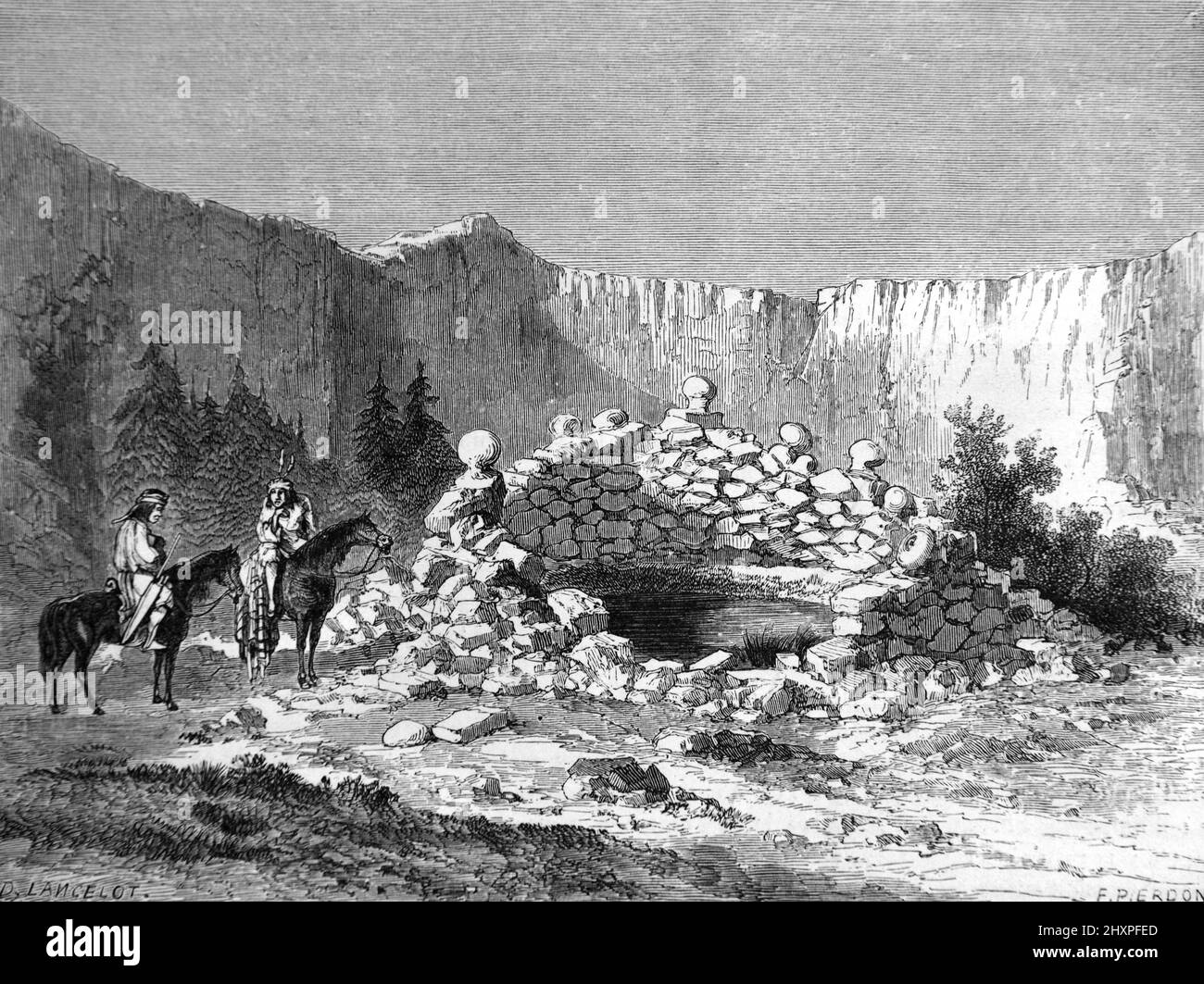Zuni gens à la source d'eau, puits ou Printemps Sacré près de Zuni Pueblo Nouveau-Mexique États-Unis, États-Unis ou États-Unis d'Amérique. Illustration ancienne ou gravure 1860. Banque D'Images