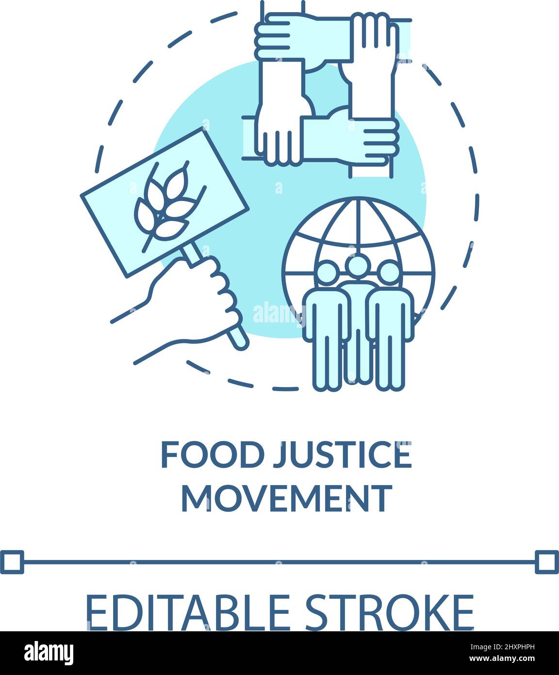 Mouvement de justice alimentaire turquoise concept icône Illustration de Vecteur