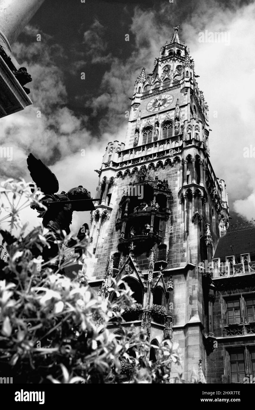 Munich, Allemagne avec Marienplatz et hôtel de ville Banque D'Images