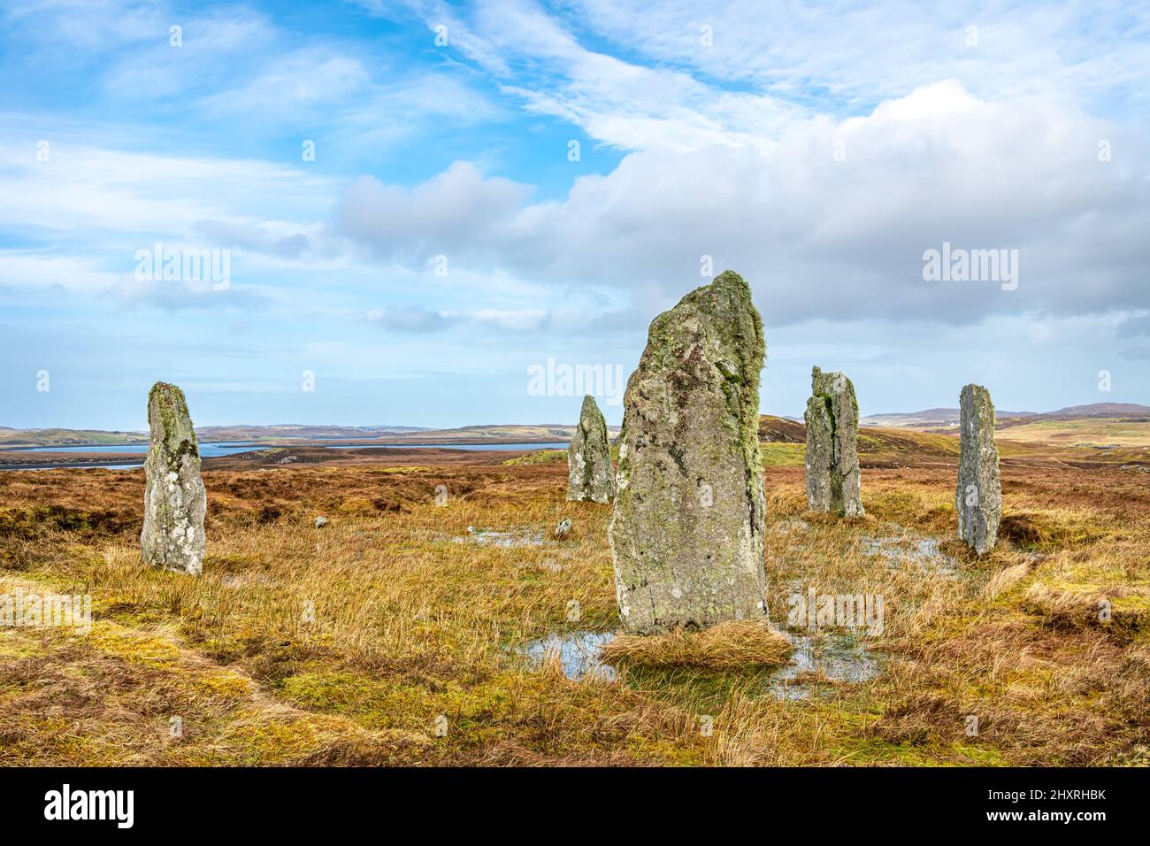 Callanish 4 cercle de pierres debout, à côté du Loch Ceann Hulabhaig sur l'île de Lewis, en Écosse Banque D'Images