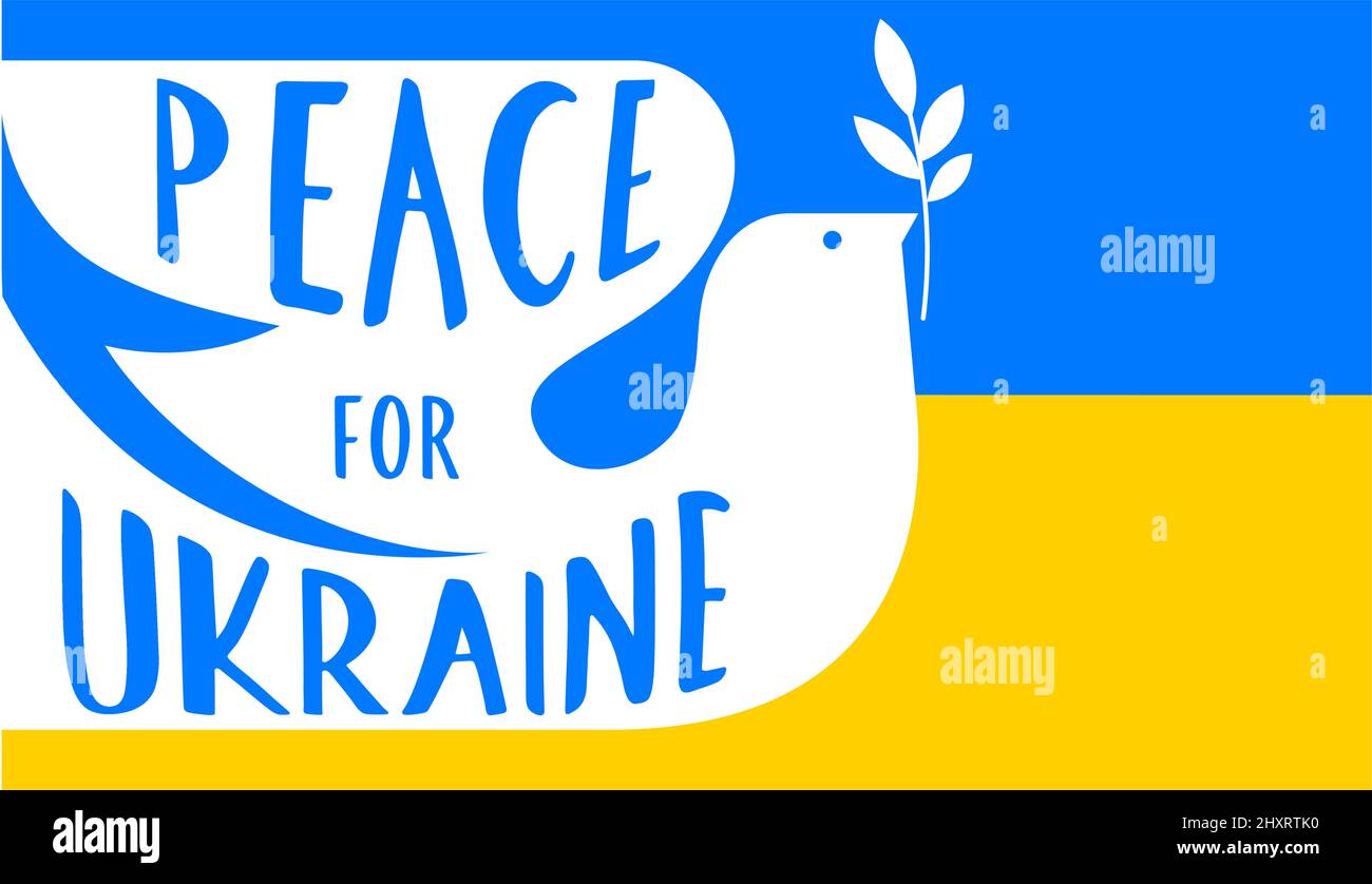 Oiseau volant, colombe comme un symbole de paix. Support Ukraine, Stand with Ukraine bannière et affiche en jaune et bleu couleurs Illustration de Vecteur