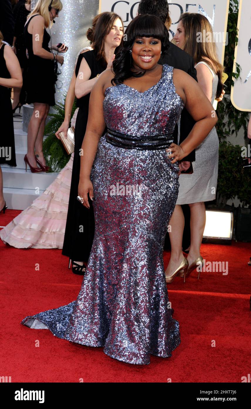 Amber Riley arrive pour la cérémonie annuelle des Golden Globe Awards 68th, qui s'est tenue à l'hôtel Beverly Hilton de Los Angeles, CA, États-Unis Banque D'Images