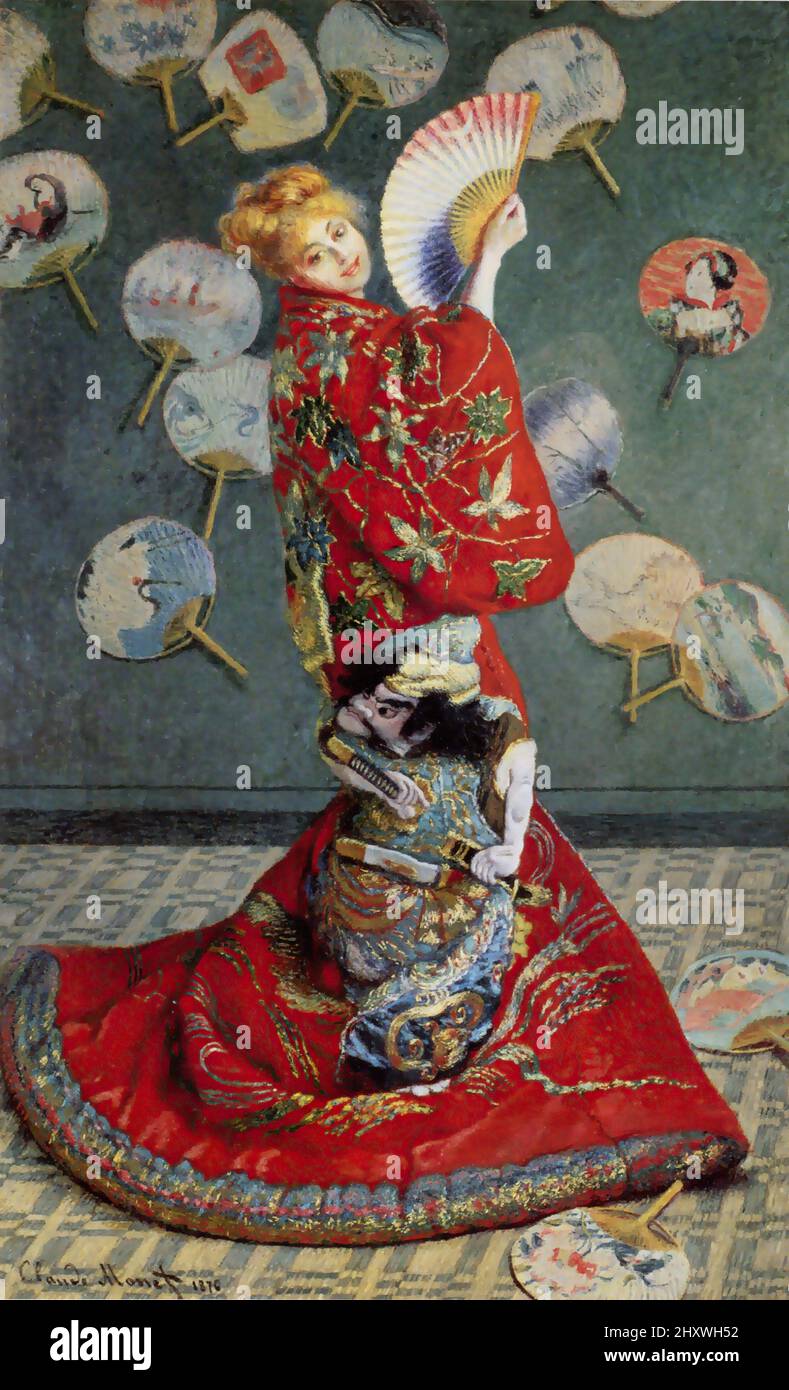 La Japonaise Camille Monet en costume japonais est une peinture à l'huile réalisée en 1876 par le peintre impressionniste français Claude Monet Banque D'Images