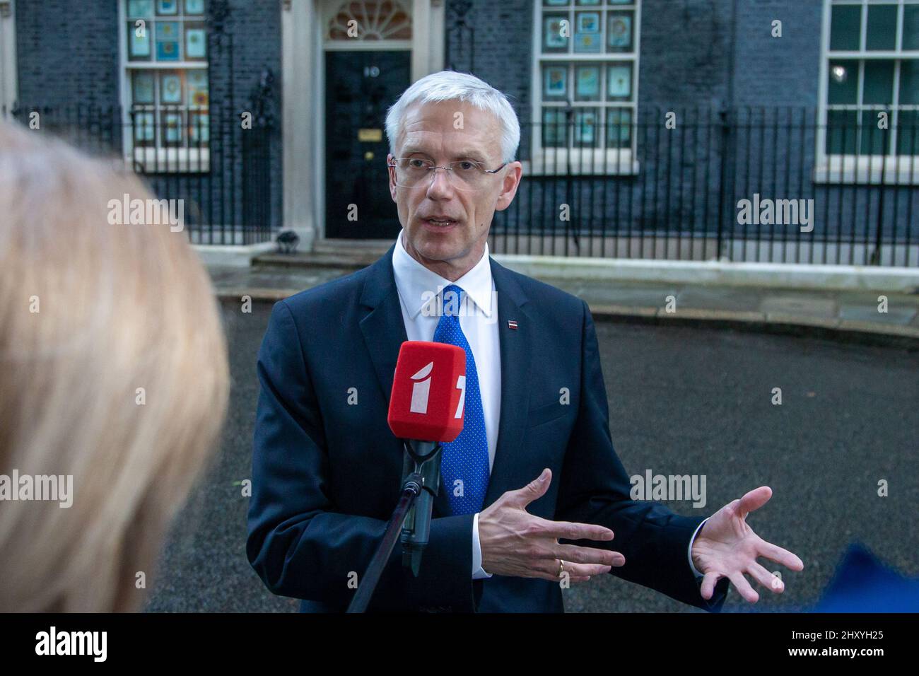 Londres, Angleterre, Royaume-Uni. 14th mars 2022. Le Premier ministre de Lettonie ARTURS KRISJANIS KARINS est vu parler à la presse au 10 Downing Street. (Credit image: © Tayfun Salci/ZUMA Press Wire) Credit: ZUMA Press, Inc./Alay Live News Banque D'Images