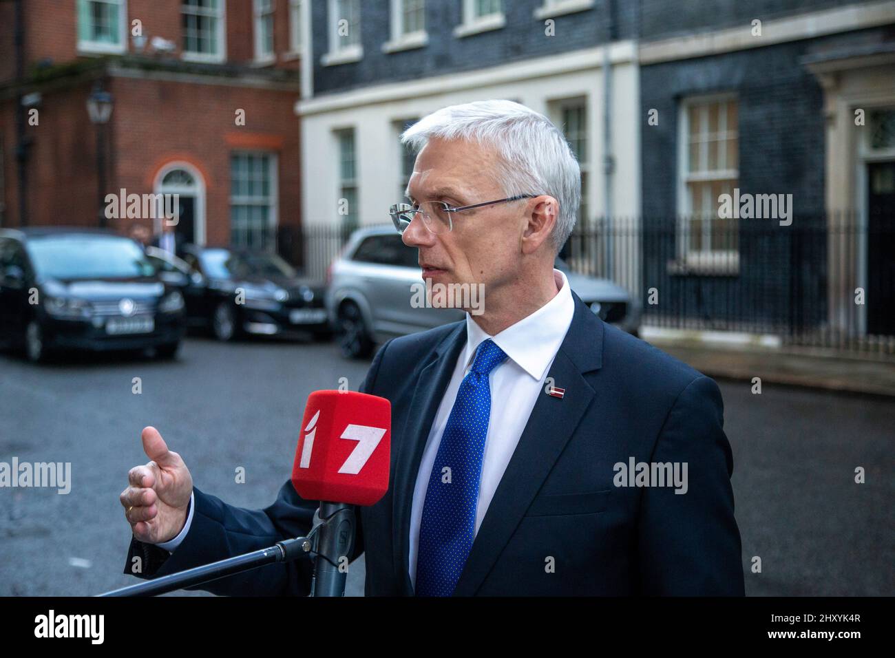 Londres, Angleterre, Royaume-Uni. 14th mars 2022. Le Premier ministre de Lettonie ARTURS KRISJANIS KARINS est vu parler à la presse au 10 Downing Street. (Credit image: © Tayfun Salci/ZUMA Press Wire) Credit: ZUMA Press, Inc./Alay Live News Banque D'Images