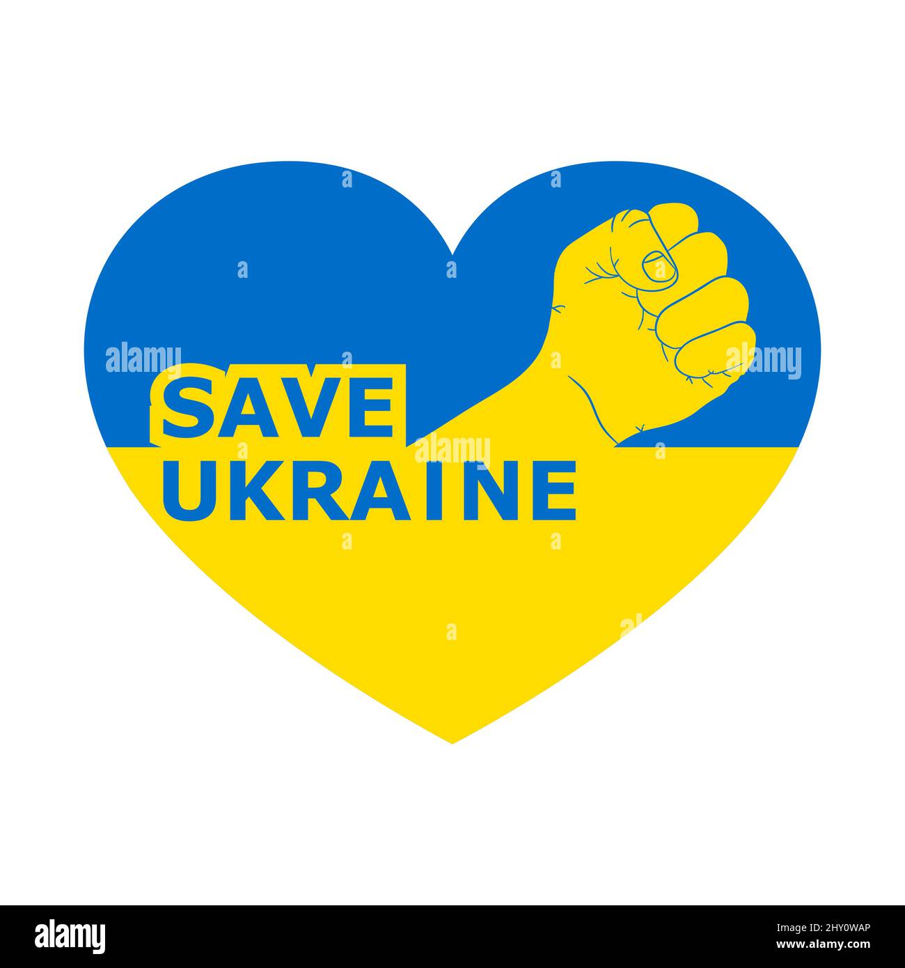 Appel pour sauver l'Ukraine. Concept de conflit. Illustration vectorielle. Lever la main d'un homme en forme de cœur Illustration de Vecteur
