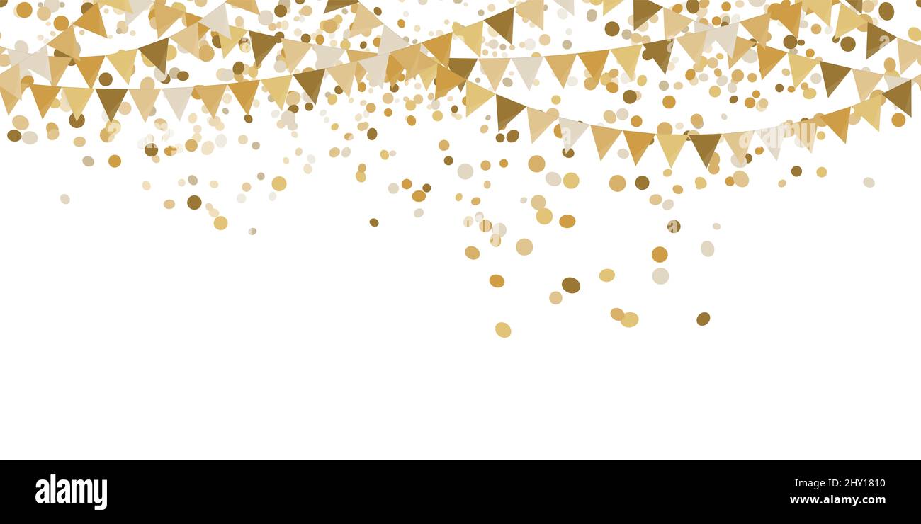 Illustration vectorielle EPS 10 de confettis et guirlandes de couleur dorée sans couture sur fond blanc pour une fête de mariage ou un modèle de sylvester Banque D'Images