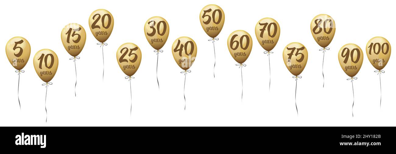 fichier d'illustration vectoriel eps avec ballons de jubilé d'or d'affaires, texte en anglais, pour 5 à 100 ans anniversaire Banque D'Images