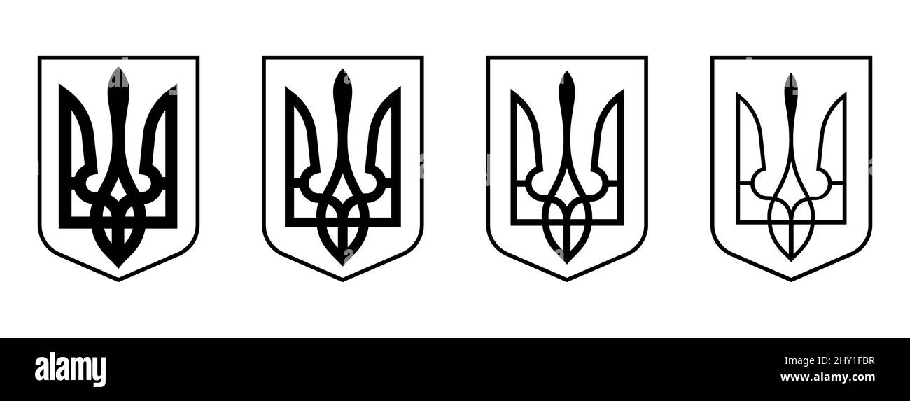 Armoiries d'Ukraine. Ensemble d'icônes trident. Emblème d'État. Symbole national ukrainien. Illustration vectorielle. Illustration de Vecteur