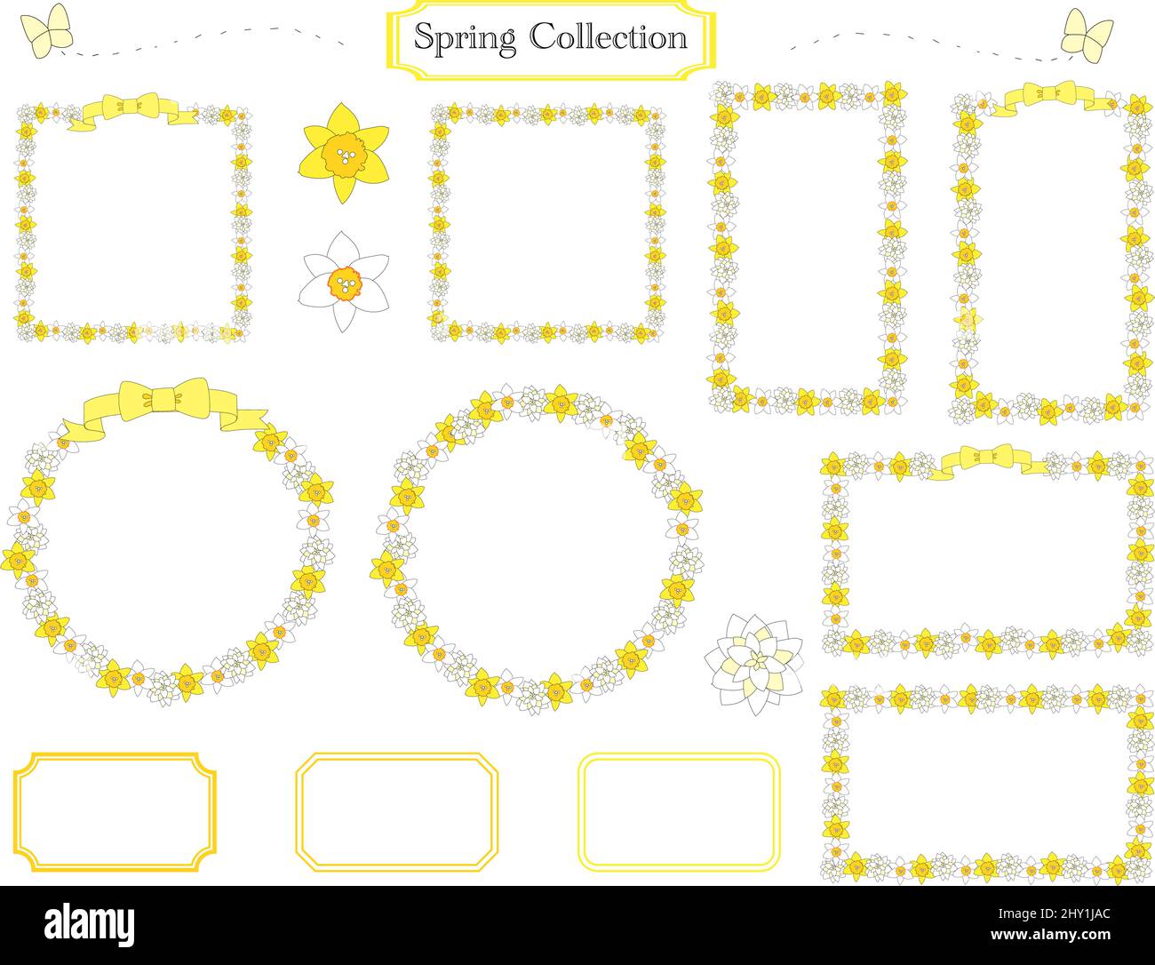 Une collection de cadres avec des fleurs de jonquille: Jonquilles trompette, Poeticus narcissi, hourra tôt Banque D'Images