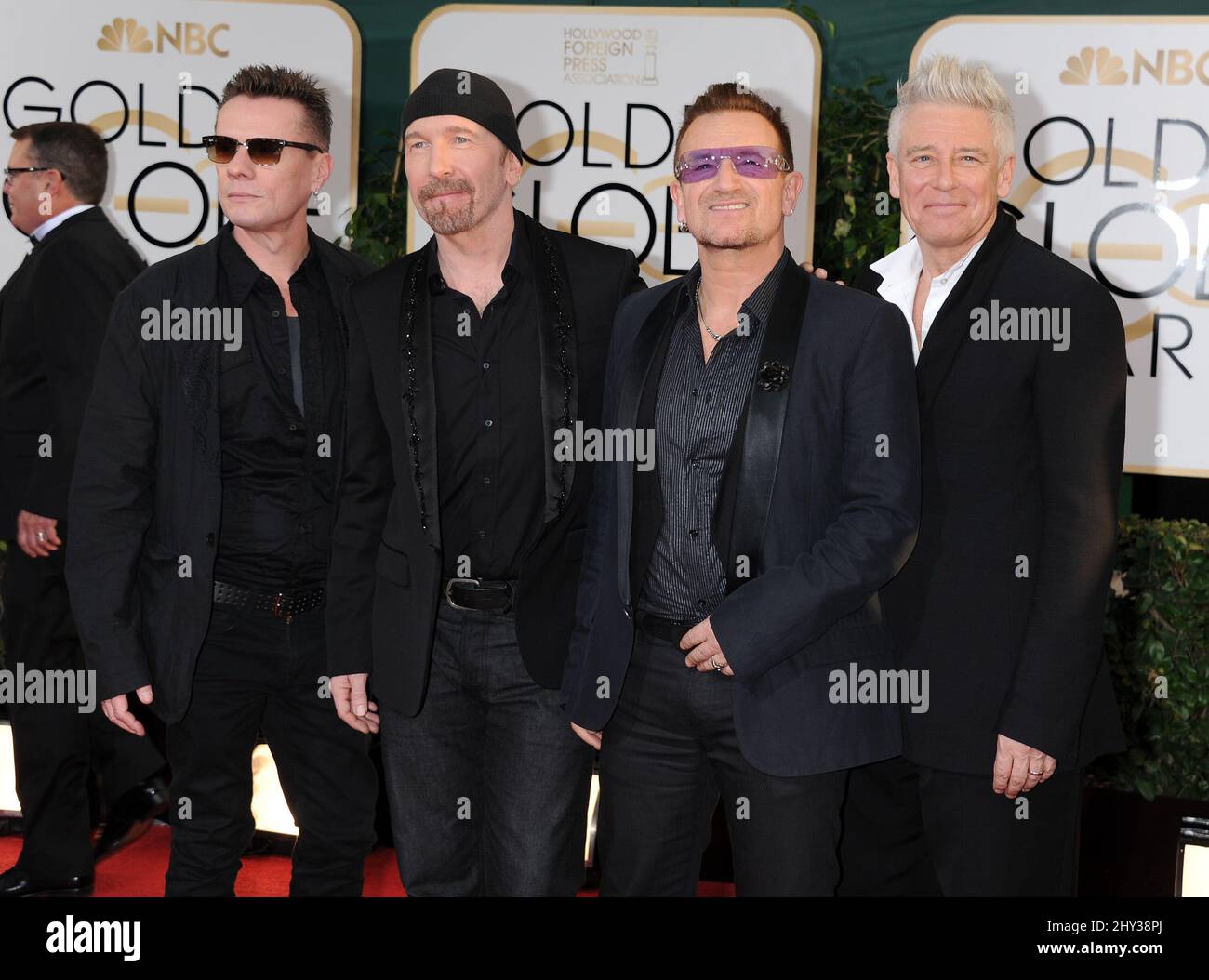 U2 assistez aux Golden Globe Awards 71st, qui se tiennent à l'hôtel Beverly Hilton le 12 janvier 2014. Banque D'Images