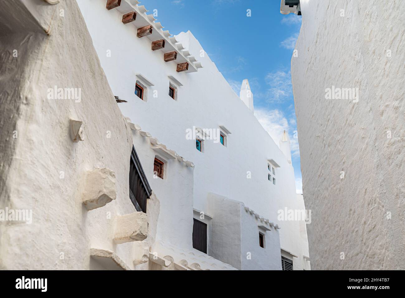 Vue sur le pittoresque village blanc de Binibeca Vell à Minorque, Iles Baléares Banque D'Images
